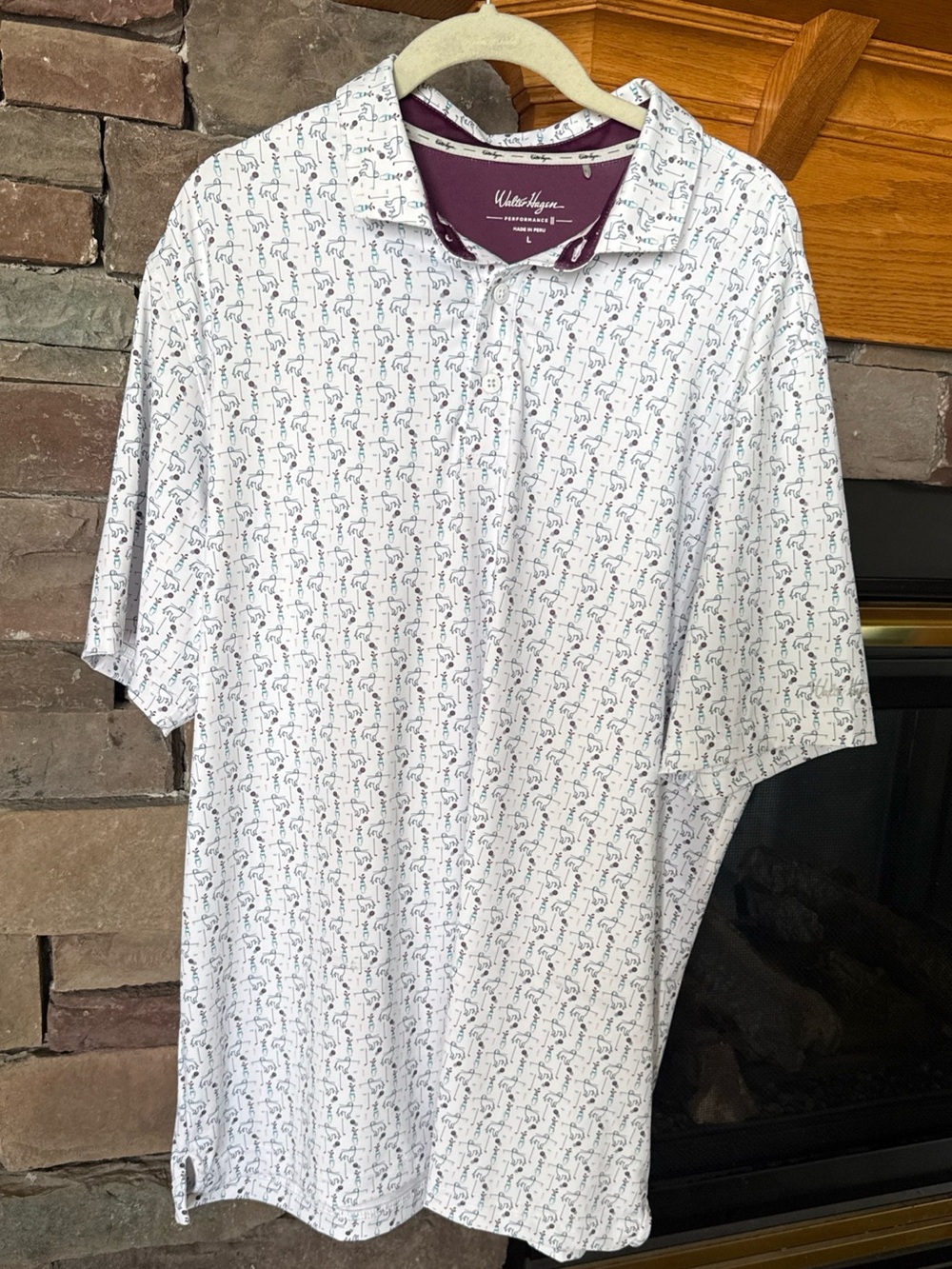 Walter Hagen White Polo with Multi-Color Golf Icon Print
